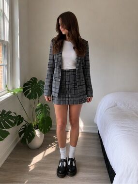 H&M Plaid Blazer & Skirt Matching Set